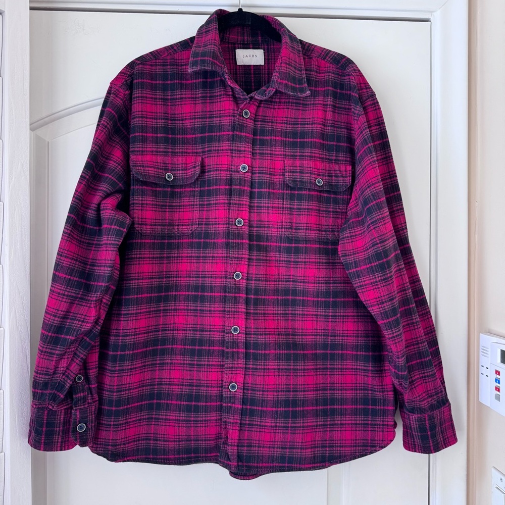 Jachs Mfg Red Plaid Flannel Long Sleeve Lumberjack  Button Up Shirt Mens XL